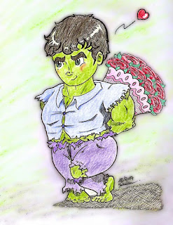 Dessin colorié Hulk est amoureux - aux crayons de couleur