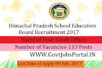 HP School Education Board Recruitment for 113 Clerk Posts 2017 HP School Education Board Recruitment for 113 Clerk Posts 2017