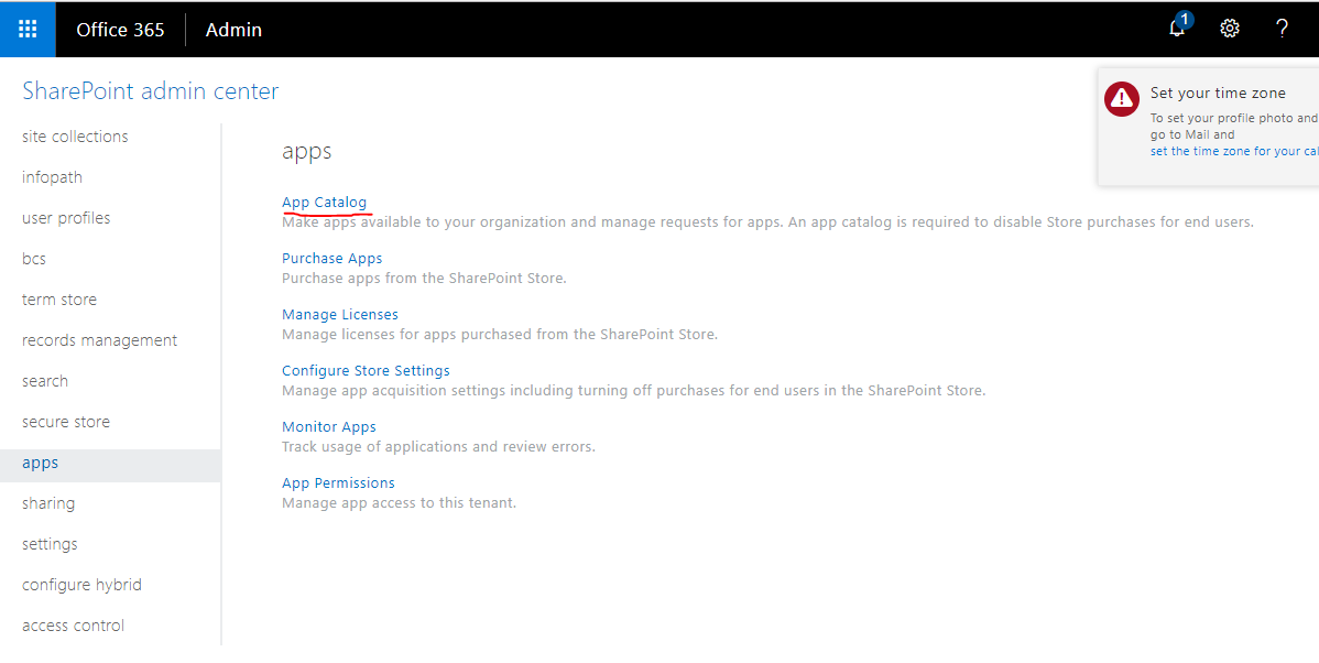 SharePoint Elementary Creating App Catalog in sharepoint online