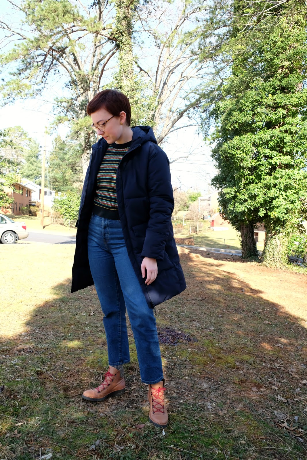 ethical outfit 1980s inspired striped sweater and everlane puffer stylewise-blog.com ethical outfit 1980s inspired striped sweater and everlane puffer stylewise-blog.com