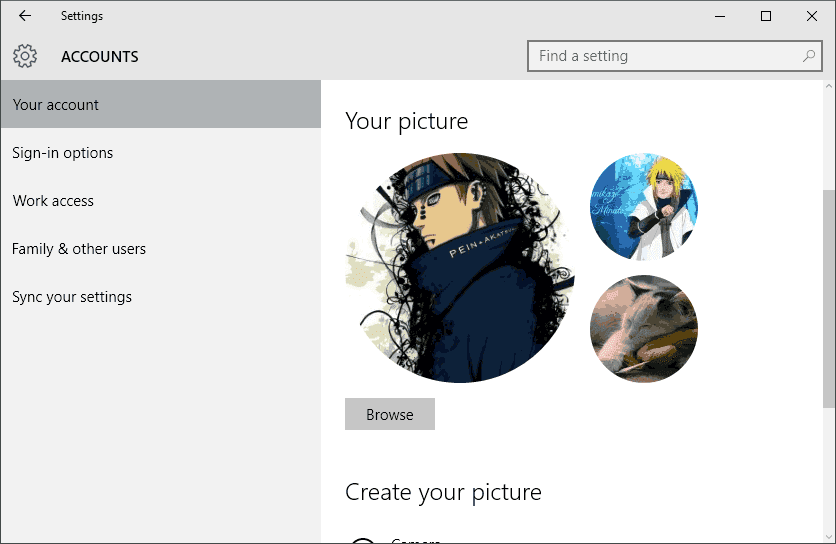 Manage Recent Account Pictures History in Windows 10