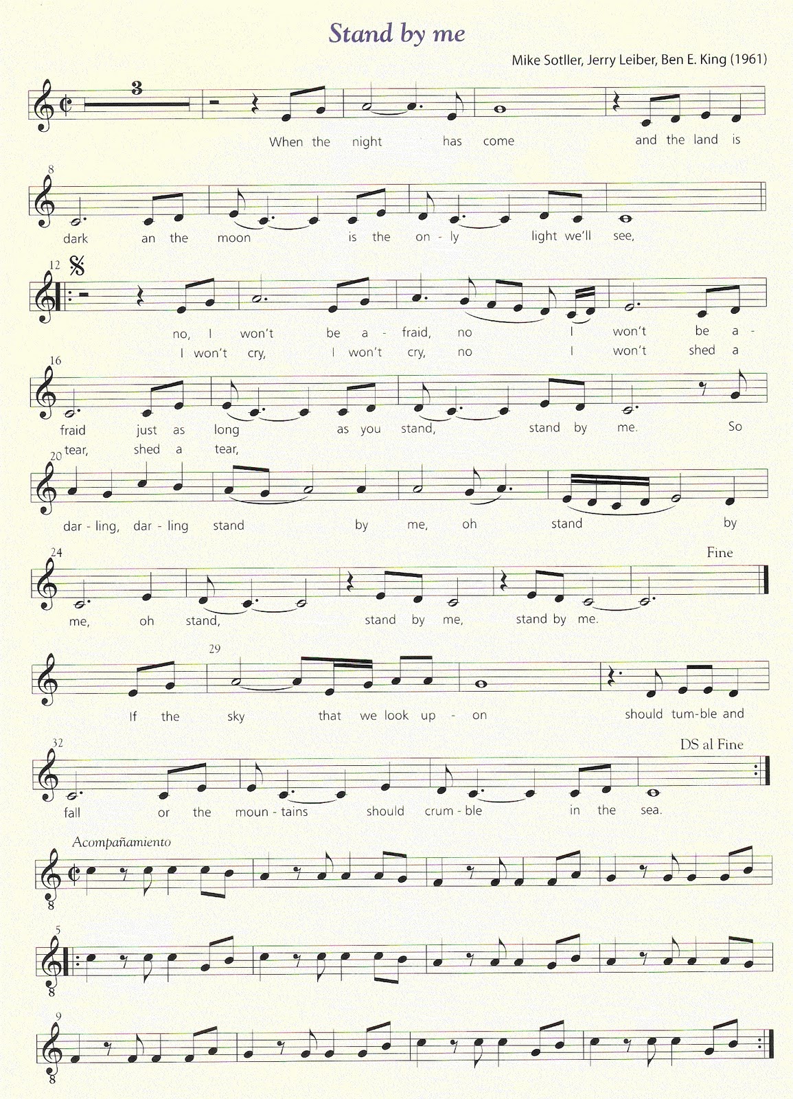 tocapartituras Standby me de Ben E. King Partitura Fácil Versión de John Lennon.