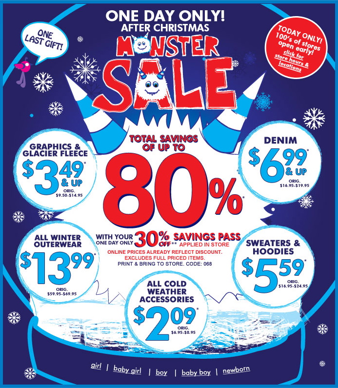 Children's Place Monster Sale Today Only Up to 80 Off Exp 12/26 Your Retail Helper