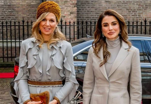 Queen Máxima wore Claes Iversen dress, Queen Rania wore Chloe suit