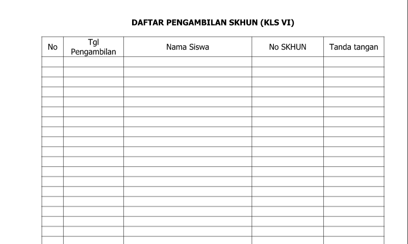 Download Contoh Format Daftar Pengambilan Skhun (Kls Vi) untukAdministrasi Guru SD/MI-SMP/MTs-SMA/SMK/MA