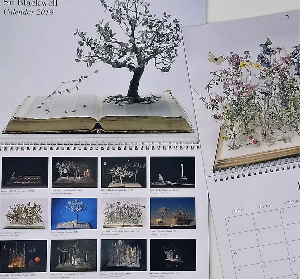 2019 calendar featuring altered book art image each month