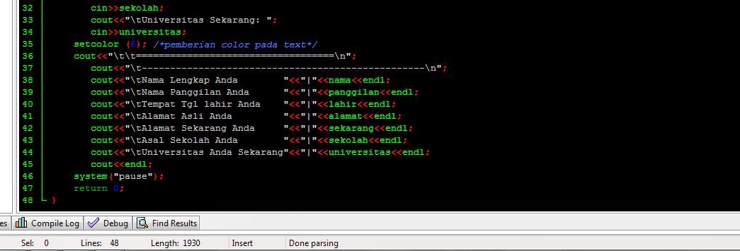 Coding Untuk Membuat Biodata Dengan Bahasa C++