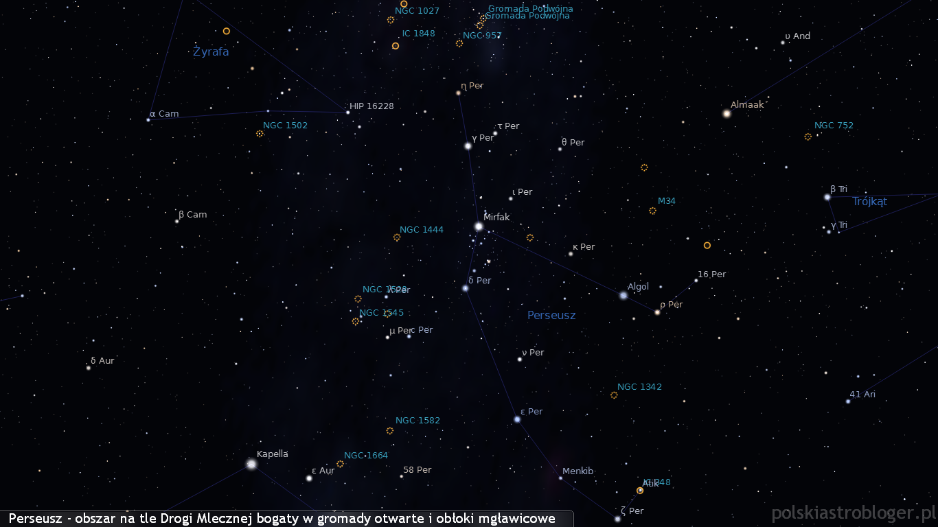 Perseusz - obszar na tle Drogi Mlecznej bogaty w gromady otwarte i obłoki mgławicowe
