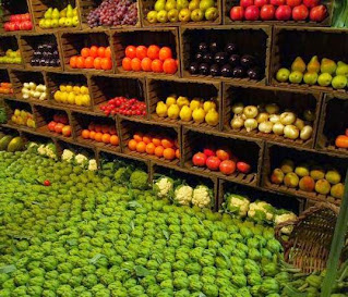 shelves of vegetables