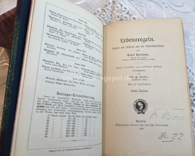Lebensregeln. Ernstes und Heiteres aus der Gesundheitspflege. 5. Tausend, Reclam Carl, Berlin, Verein für Deutsche Literatur, 1893