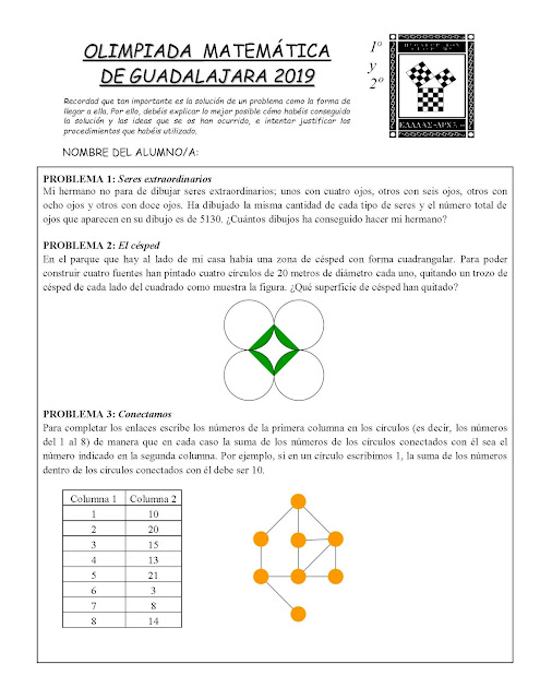 Olimpiada Matematica De Guadalajara Educacion Secundaria Obligatoria Propuesta De Problemas Para La Primera Fase 2019 Fase De Centro