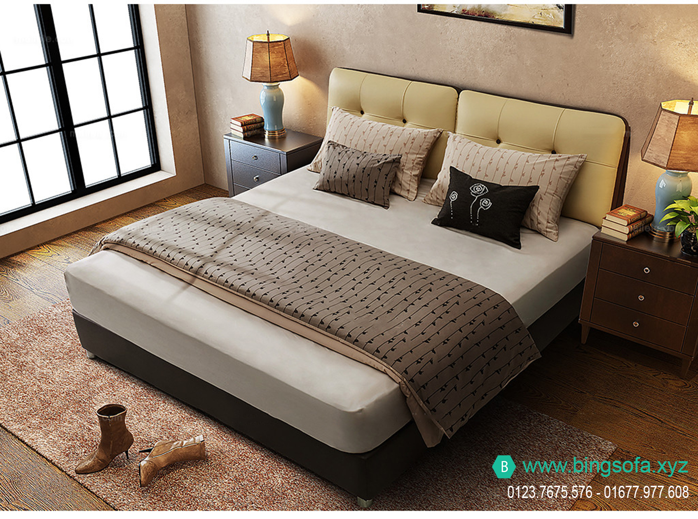 Giường ngủ bọc da cao cấp GN07 Giường ngủ bọc da cao cấp GN07