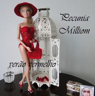 Roupa para boneca Barbie em crochê - conjunto branco e vermelho