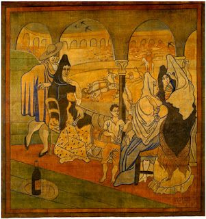 Telón dibujado por Pablo Picasso para la representación de El sombrero de tres picos de Manuel de Falla en el Alhambra Theatre de Londres Telón dibujado por Pablo Picasso para la representación de El sombrero de tres picos de Manuel de Falla en el Alhambra Theatre de Londres