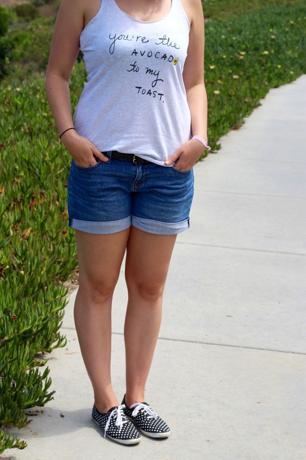 LunaVida I AvocaDo Vegan Love Apparel Tank + Denim Shorts + Sneakers