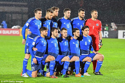 Selección de futbol de San Marino Febrero de 2017 La selección de futbol de San Marino antes de jugar un partido amistoso ante Andorra en febrero de 2017