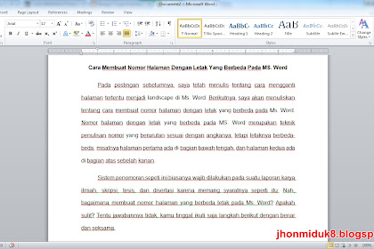 Cara Membuat Nomor Halaman Dengan Letak Yang Berbeda Pada MS. Word