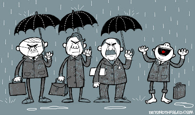 Businessmen in the rain illustration - Beyond Thrilled