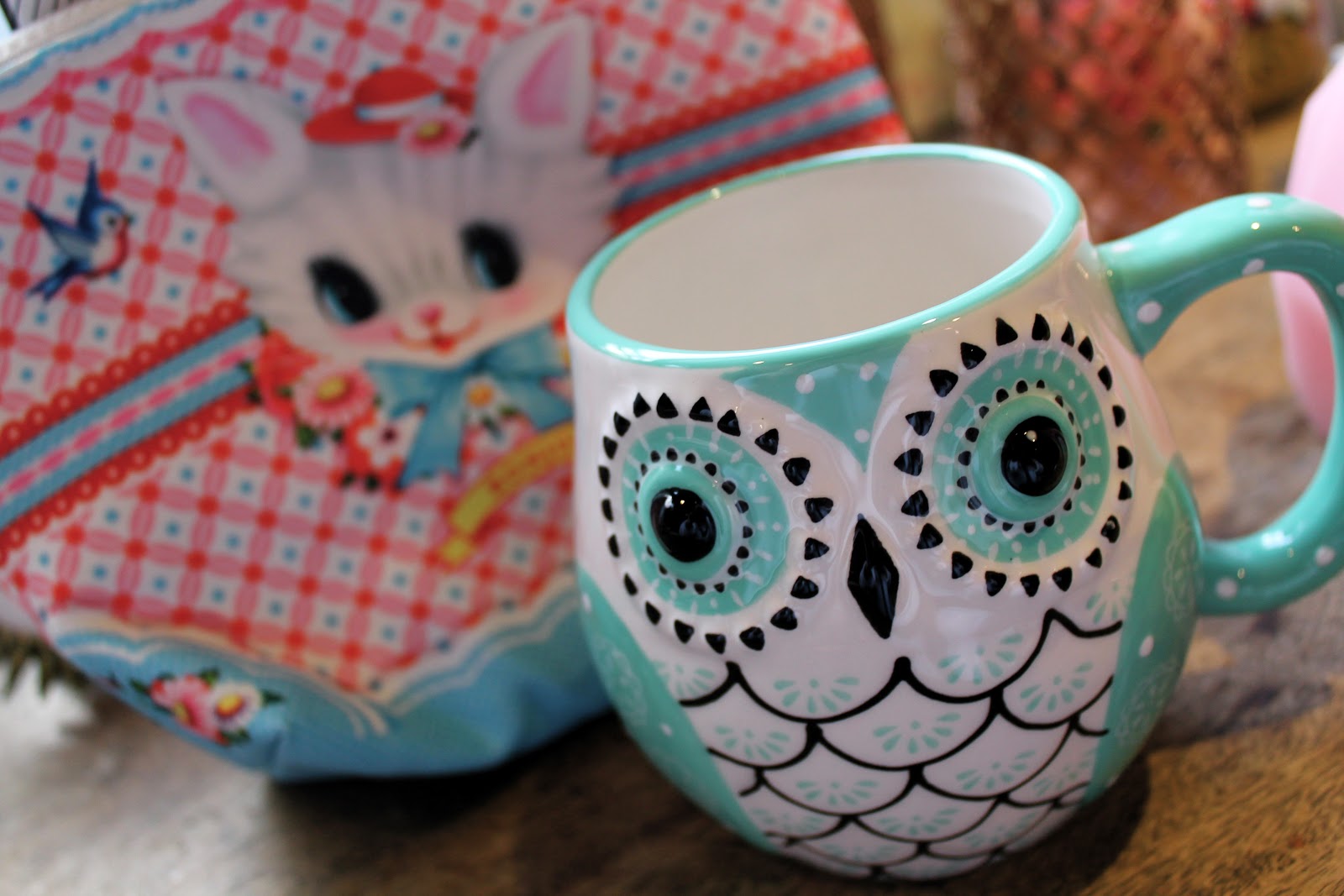 folk blue owl mug