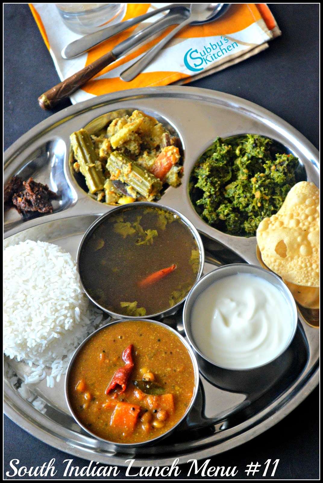 south-indian-lunch-menu-11-parangikai-puli-kuzhambu-aviyal-keerai