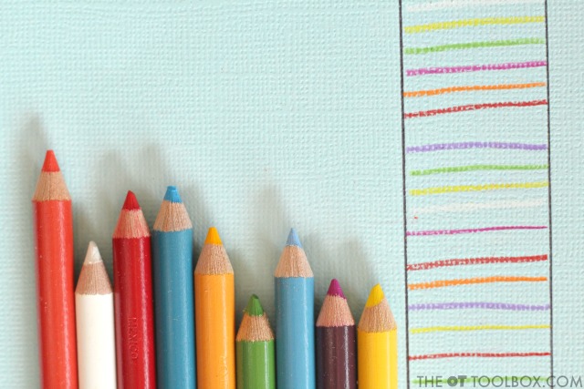 Use colored pencils to work on handwriting with these three handwriting activities that address letter formation, pencil pressure, and pencil control. Use colored pencils to work on handwriting with these three handwriting activities that address letter formation, pencil pressure, and pencil control.
