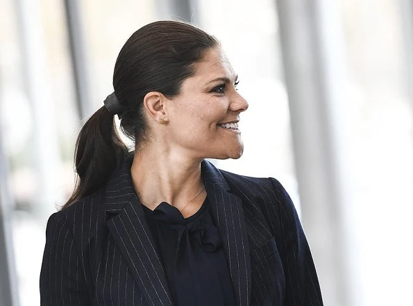 Crown Princess Victoria carried Dagmar Taylor Tote Bag, Ralph Lauren Suede Celia Pump and Malene Birger blouse. Charlotte Bonde Sthlm Louise Ribbon Earrings