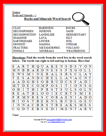Rocks and Minerals Word Search Freebie - Classroom Freebies