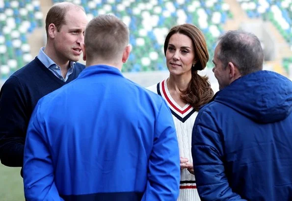 Kate Middleton wore Ralph Lauren cable-knit cricket sweater, accessorised Kiki McDonough Lauren earrings