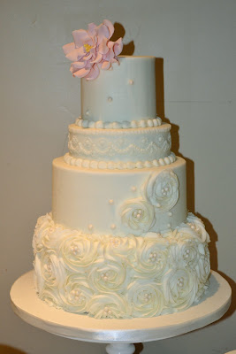 Sweet Cakes by Rebecca - buttercream wedding with rosettes, pearls and roses