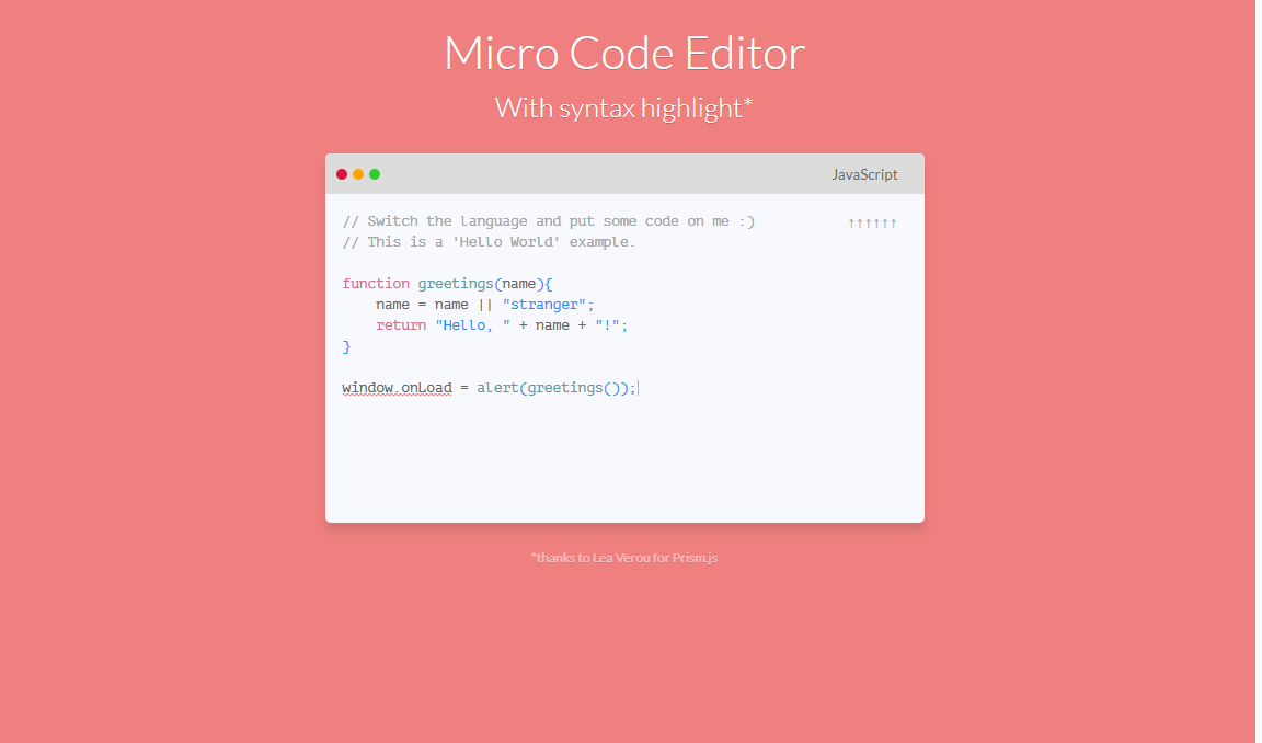 Micro Code Editor With Textarea Syntax Highlighter Javascript Micro Code Editor With Textarea Syntax Highlighter Javascript