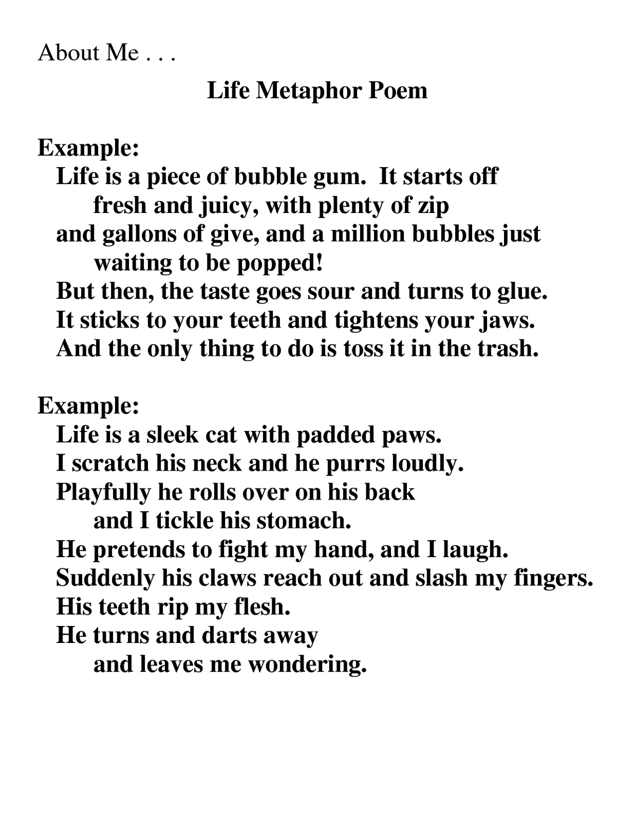 Extended Metaphor Poem Examples