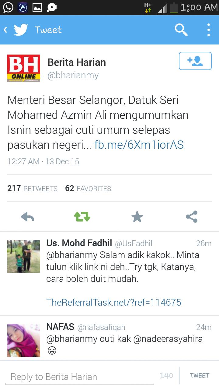 MB Selangor umum Selangor cuti pada hari Isnin