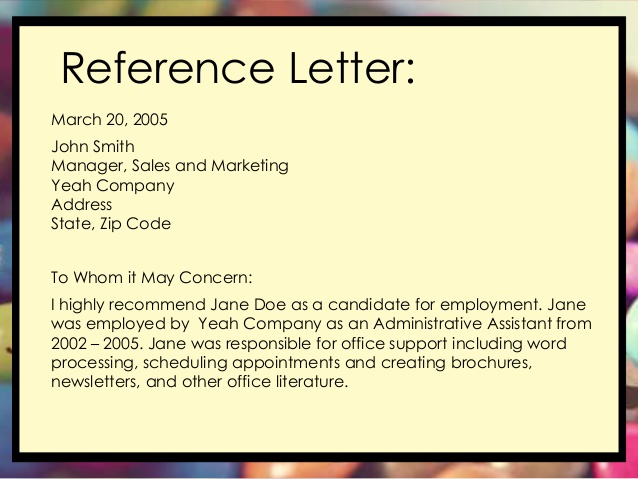 Letter of employment reference