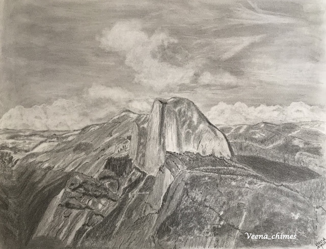 Pencil Drawing - Half Dome from Glacier Point, Yosemite