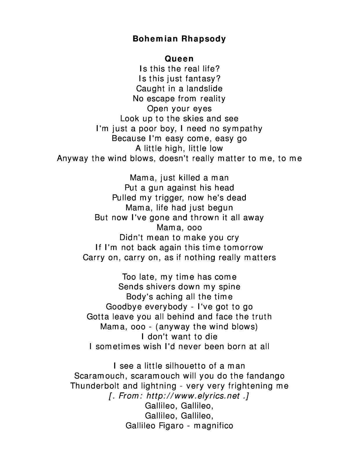Parole De Bohemian Rhapsody En Francais - Communauté MCMS