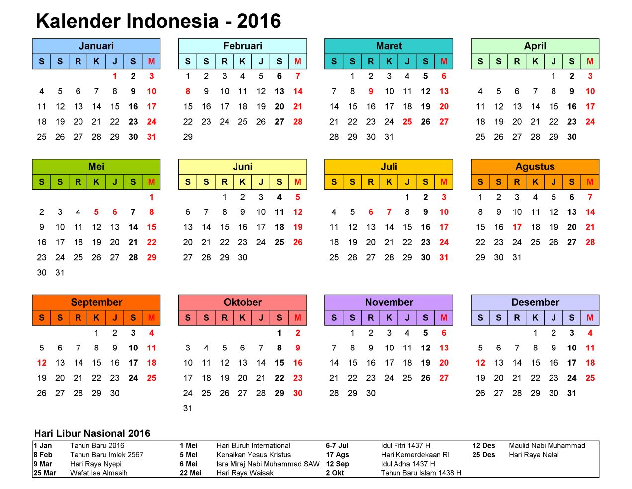 Yulilien: Kalender 2016