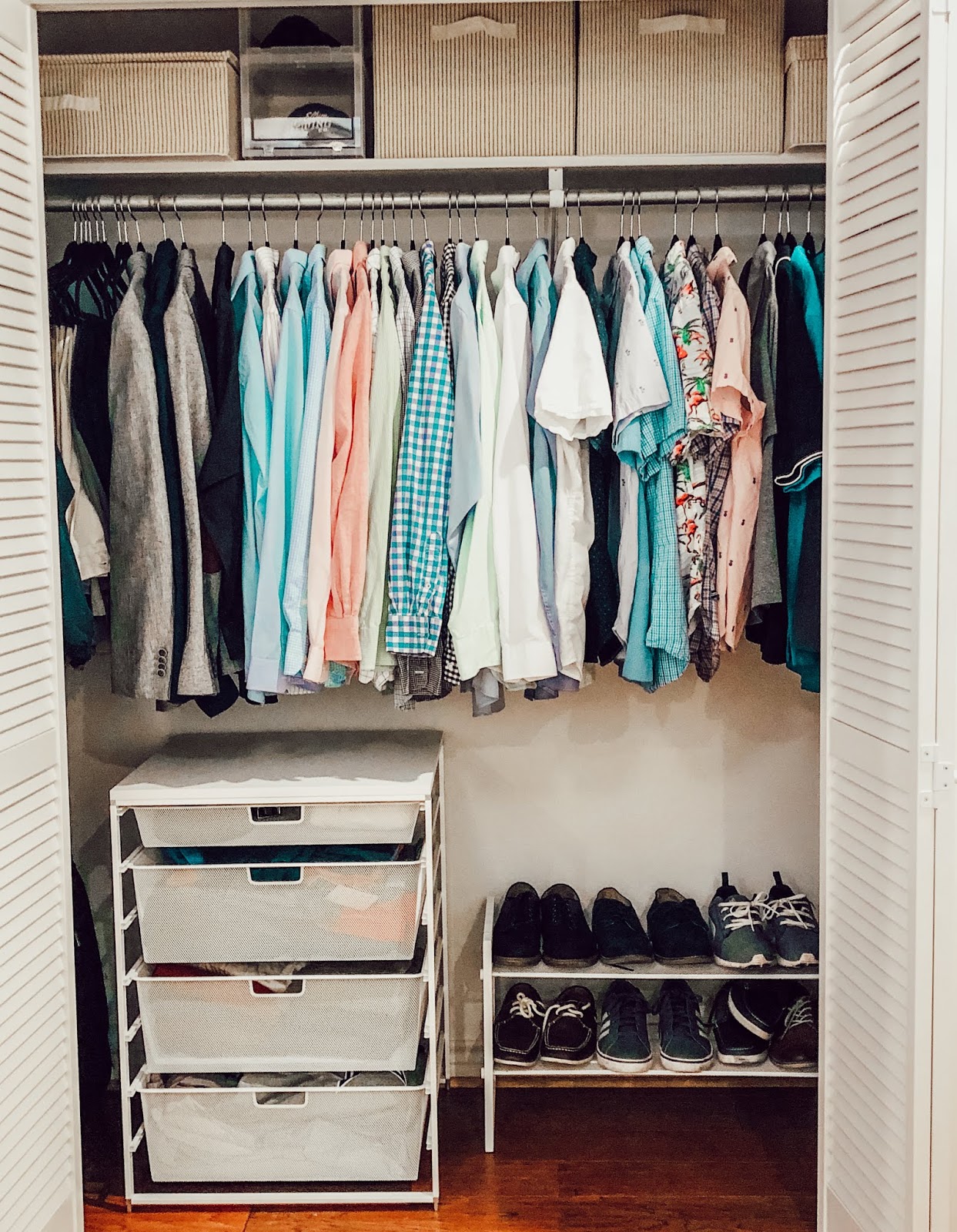 His and Her Small Bedroom Closet Makeover with The Container Store ...