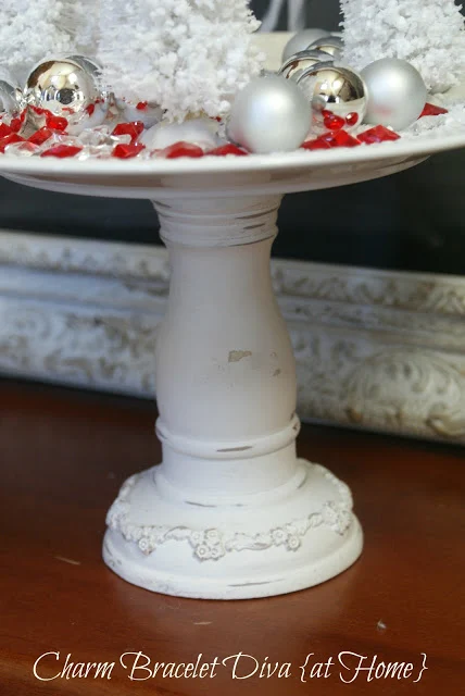 Goodwill white distressed candlestick DIY cake stand