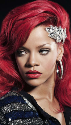 Rihanna Cheveux Longs Rouges - Fond d'Écran en QHD pour Mobile