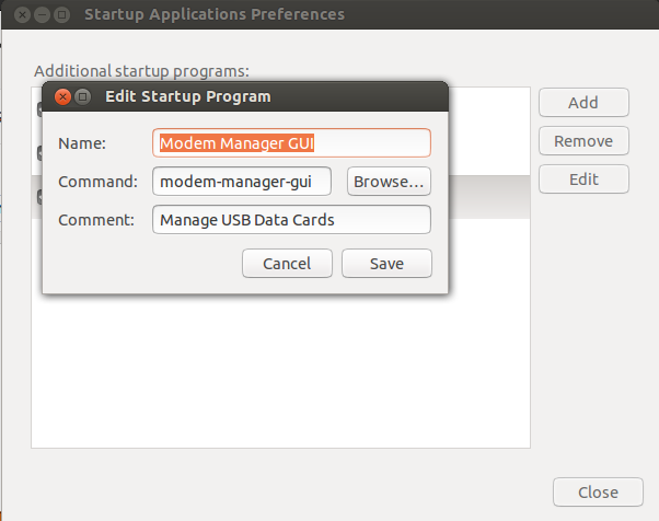 Startup Applications Modem Manager GUI Startup Applications Modem Manager GUI