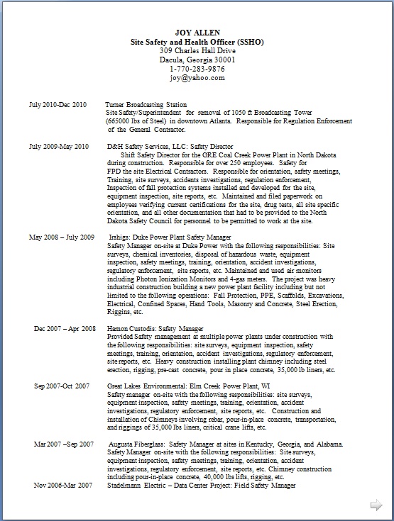 Safety Consultant Resume Pattern in Word Format Free Download