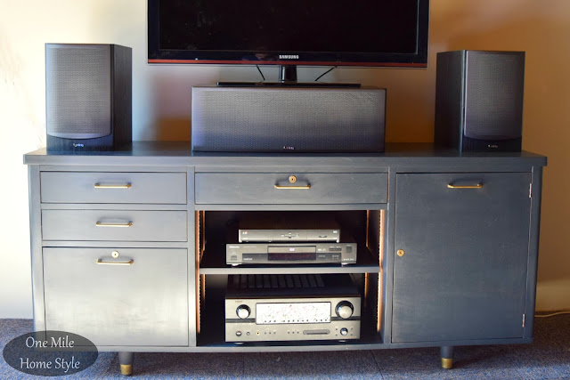Mid-Century Modern Office Credenza to Entertainment Center Makeover - One Mile Home Style