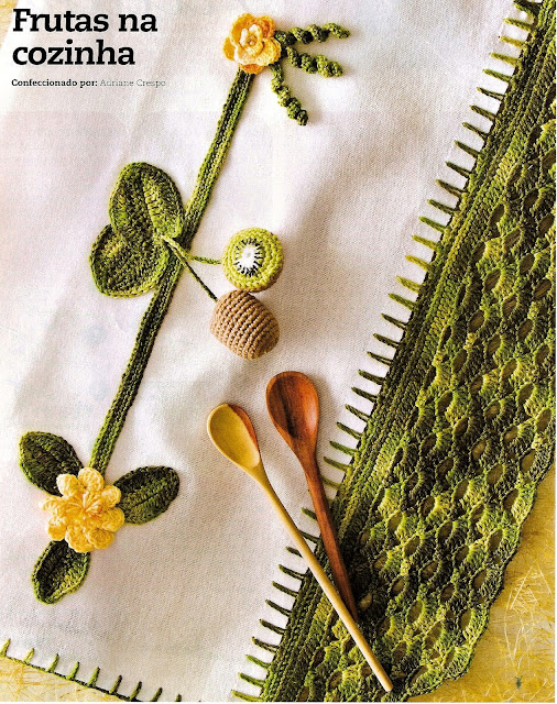 barrado em croche com kiwi e flores na cozinha em croche com receitas
