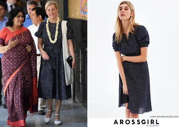 Countess Sophie wore ARoss Girl printed dress in cotton polka dot in navy