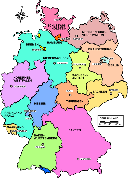 Verwaltungskarte von Deutschland (Coloriert, Beschriftet, Deutsch Verwaltungskarte von Deutschland (Coloriert, Beschriftet, Deutsch