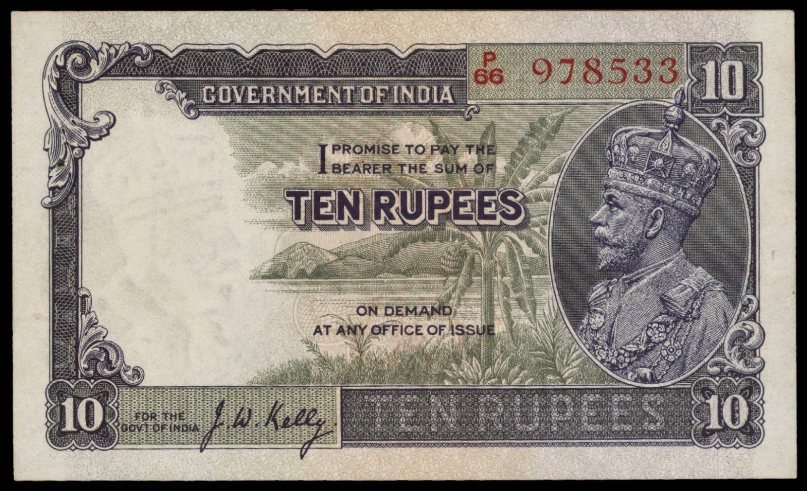 British India notes 10 Rupees banknote 1933 King George V