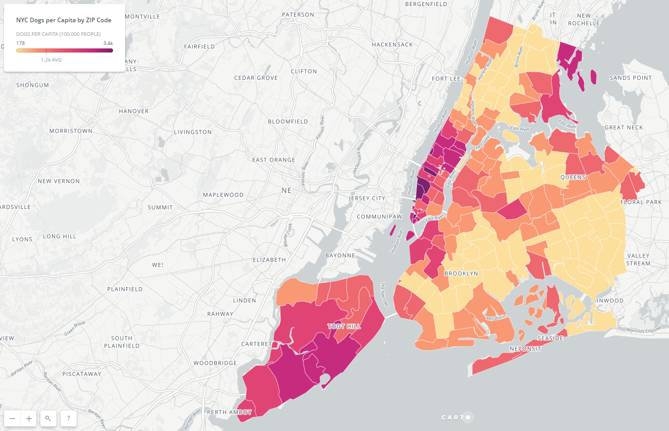 New York City Dogs per Capita by ZIP Code Vivid Maps