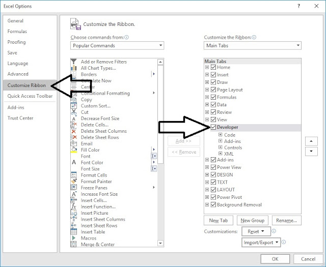Excel Option in Excel 2016