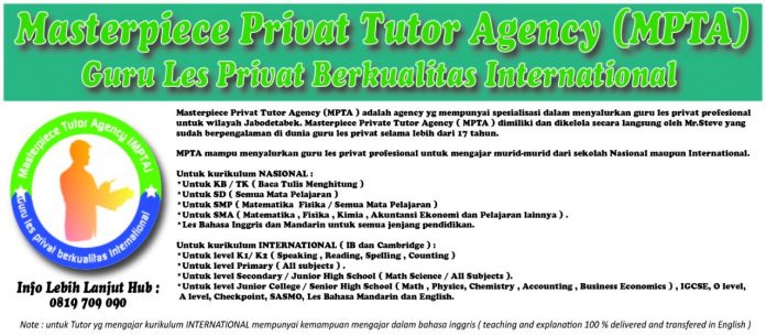 Penyalur tutor les privat international school jakarta barat