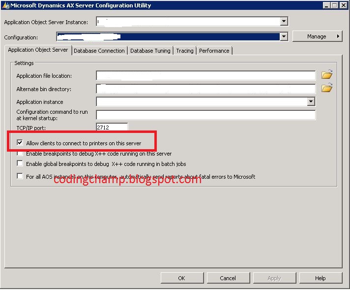 Coding Champ: Use of Printers On The Server is not allowed (Dynamics AX
